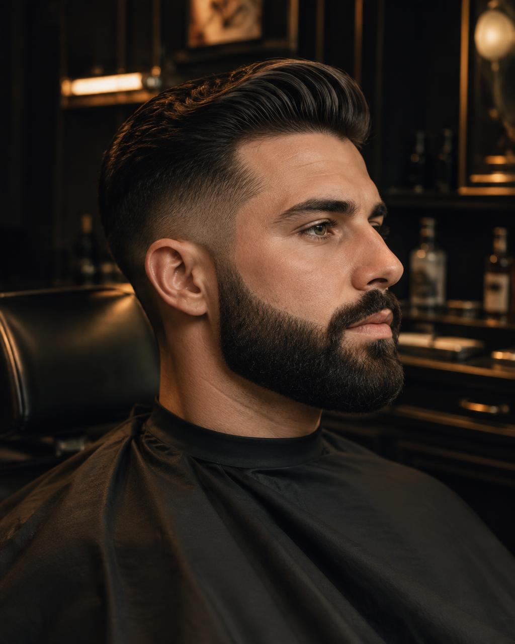 Sharp beard shaping with classic haircut